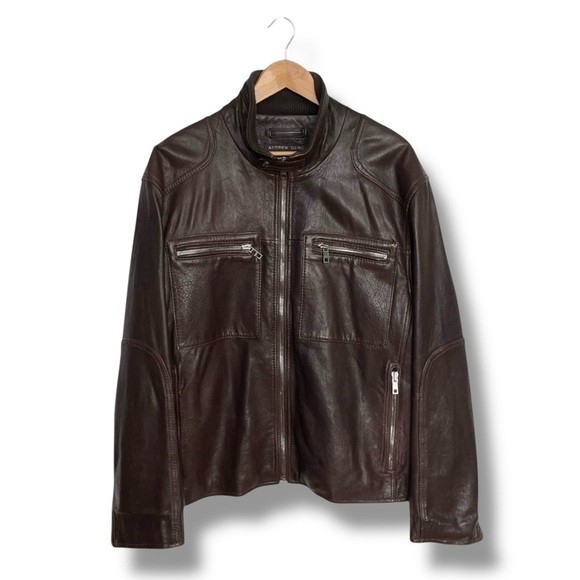Andrew Marc Other - Andrew Marc Chocolate Brown Leather Moto Jacket Men’s Large Quilted Lining